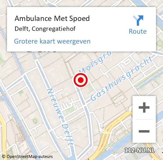 Locatie op kaart van de 112 melding: Ambulance Met Spoed Naar Delft, Congregatiehof op 7 februari 2024 09:51