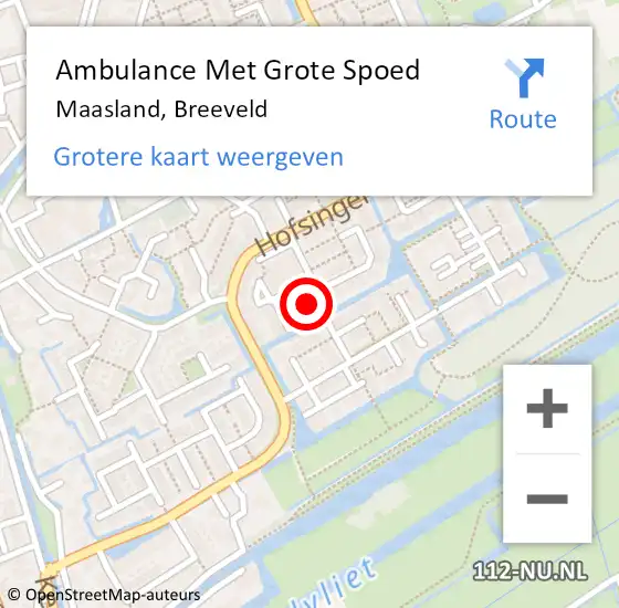 Locatie op kaart van de 112 melding: Ambulance Met Grote Spoed Naar Maasland, Breeveld op 7 februari 2024 10:08