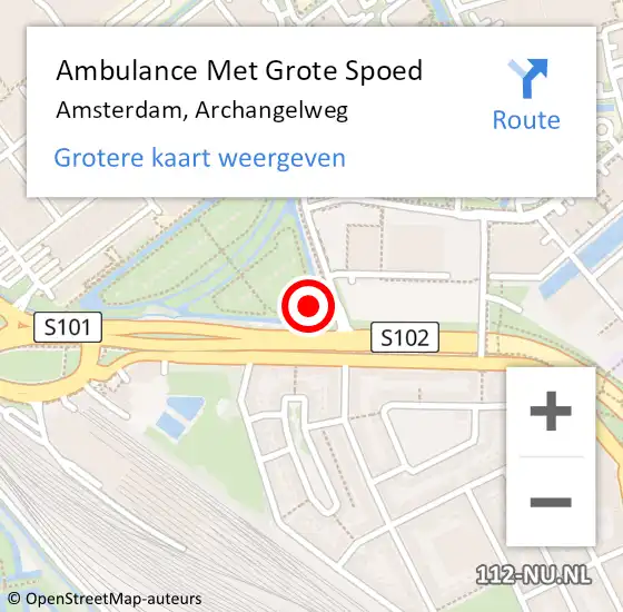 Locatie op kaart van de 112 melding: Ambulance Met Grote Spoed Naar Amsterdam, Archangelweg op 7 februari 2024 10:17