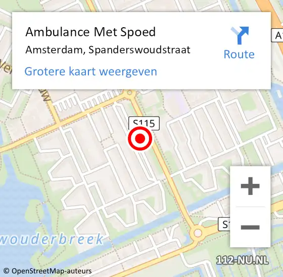 Locatie op kaart van de 112 melding: Ambulance Met Spoed Naar Amsterdam, Spanderswoudstraat op 7 februari 2024 10:29