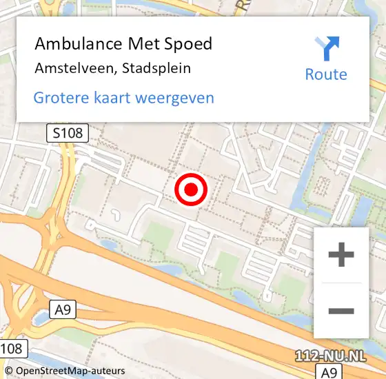 Locatie op kaart van de 112 melding: Ambulance Met Spoed Naar Amstelveen, Stadsplein op 7 februari 2024 10:32