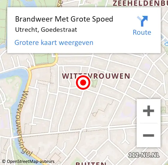 Locatie op kaart van de 112 melding: Brandweer Met Grote Spoed Naar Utrecht, Goedestraat op 7 februari 2024 10:36