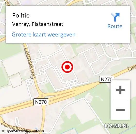 Locatie op kaart van de 112 melding: Politie Venray, Plataanstraat op 7 februari 2024 10:57