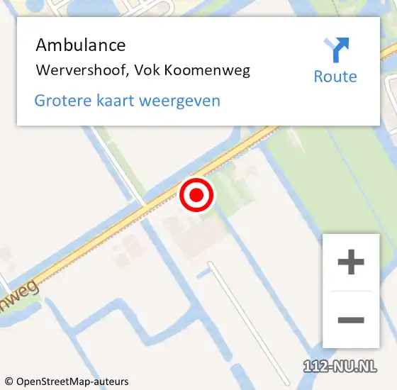 Locatie op kaart van de 112 melding: Ambulance Wervershoof, Vok Koomenweg op 7 februari 2024 11:15