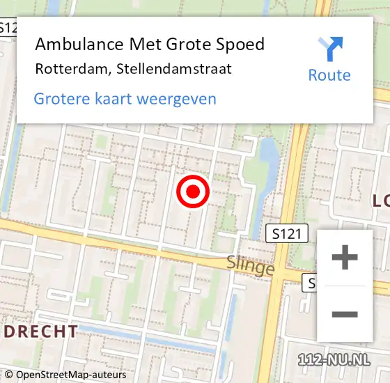 Locatie op kaart van de 112 melding: Ambulance Met Grote Spoed Naar Rotterdam, Stellendamstraat op 7 februari 2024 11:23