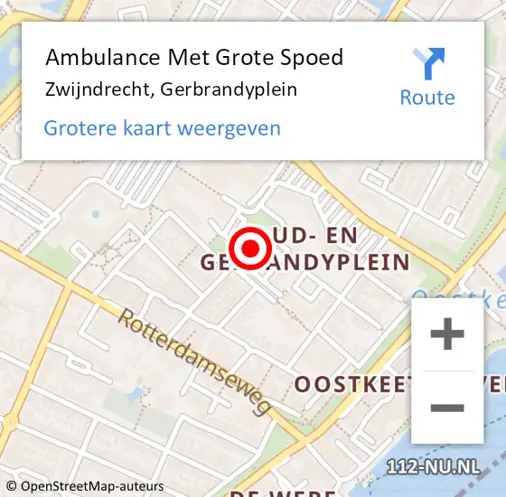Locatie op kaart van de 112 melding: Ambulance Met Grote Spoed Naar Zwijndrecht, Gerbrandyplein op 7 februari 2024 11:29