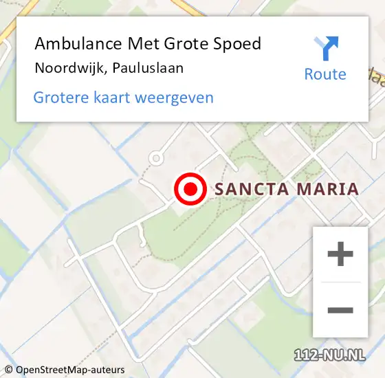 Locatie op kaart van de 112 melding: Ambulance Met Grote Spoed Naar Noordwijk, Pauluslaan op 7 februari 2024 11:57