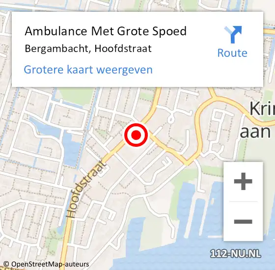 Locatie op kaart van de 112 melding: Ambulance Met Grote Spoed Naar Bergambacht, Hoofdstraat op 7 februari 2024 11:58