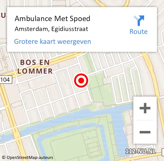 Locatie op kaart van de 112 melding: Ambulance Met Spoed Naar Amsterdam, Egidiusstraat op 7 februari 2024 11:59