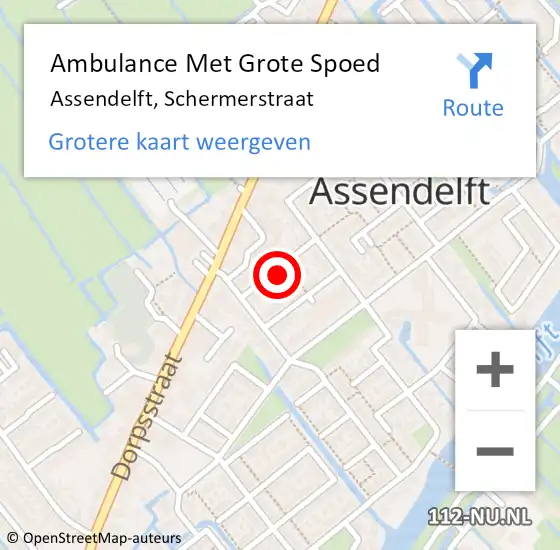 Locatie op kaart van de 112 melding: Ambulance Met Grote Spoed Naar Assendelft, Schermerstraat op 7 februari 2024 12:16