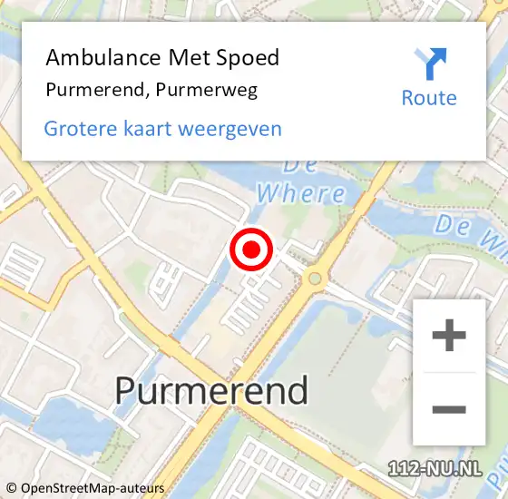 Locatie op kaart van de 112 melding: Ambulance Met Spoed Naar Purmerend, Purmerweg op 7 februari 2024 12:40