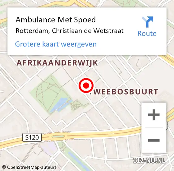 Locatie op kaart van de 112 melding: Ambulance Met Spoed Naar Rotterdam, Christiaan de Wetstraat op 7 februari 2024 13:03