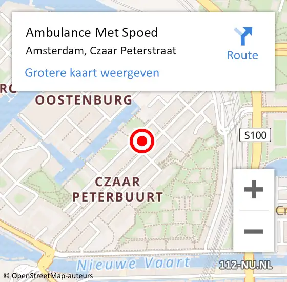 Locatie op kaart van de 112 melding: Ambulance Met Spoed Naar Amsterdam, Czaar Peterstraat op 7 februari 2024 13:13