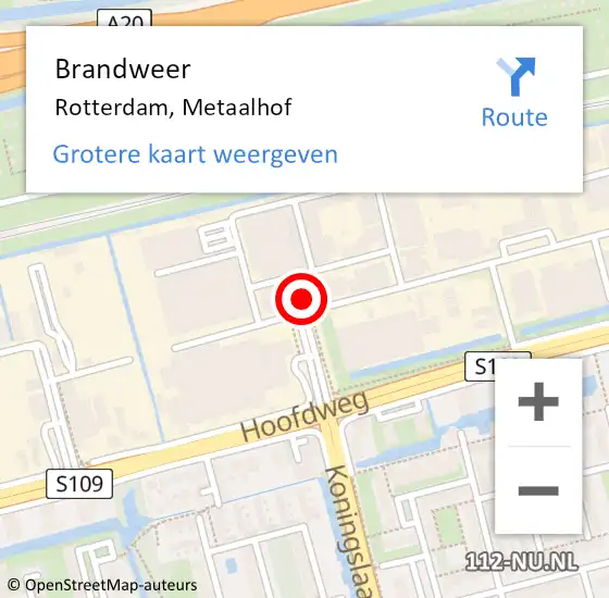 Locatie op kaart van de 112 melding: Brandweer Rotterdam, Metaalhof op 7 februari 2024 13:13