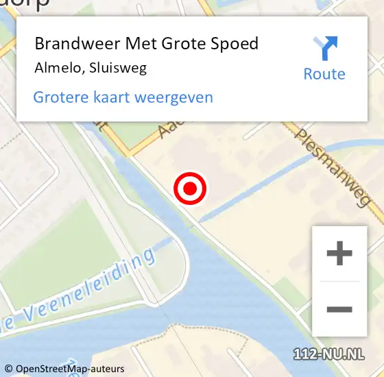 Locatie op kaart van de 112 melding: Brandweer Met Grote Spoed Naar Almelo, Sluisweg op 7 februari 2024 13:34