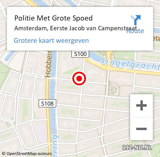 Locatie op kaart van de 112 melding: Politie Met Grote Spoed Naar Amsterdam, Eerste Jacob van Campenstraat op 7 februari 2024 13:36