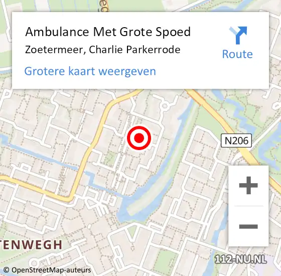 Locatie op kaart van de 112 melding: Ambulance Met Grote Spoed Naar Zoetermeer, Charlie Parkerrode op 7 februari 2024 13:40