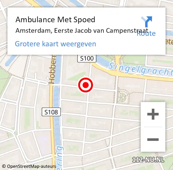 Locatie op kaart van de 112 melding: Ambulance Met Spoed Naar Amsterdam, Eerste Jacob van Campenstraat op 7 februari 2024 13:45