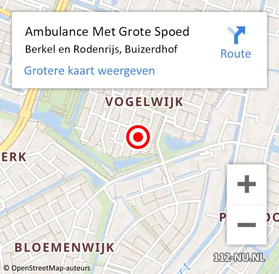 Locatie op kaart van de 112 melding: Ambulance Met Grote Spoed Naar Berkel en Rodenrijs, Buizerdhof op 7 februari 2024 13:46