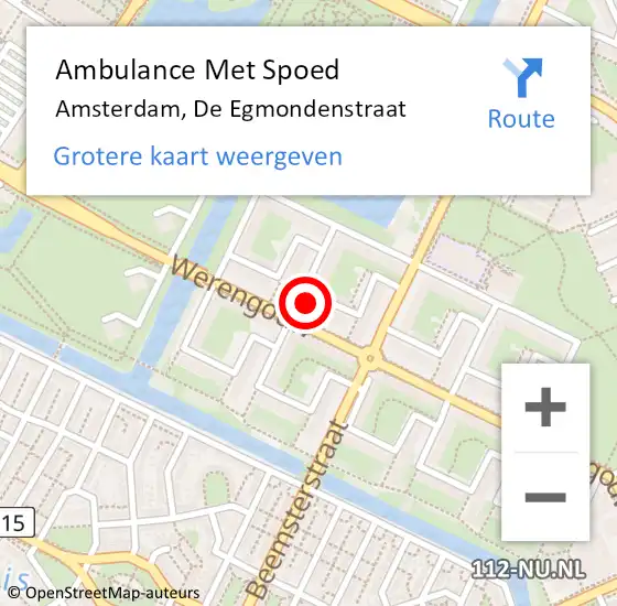 Locatie op kaart van de 112 melding: Ambulance Met Spoed Naar Amsterdam, De Egmondenstraat op 7 februari 2024 13:57