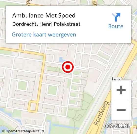 Locatie op kaart van de 112 melding: Ambulance Met Spoed Naar Dordrecht, Henri Polakstraat op 7 februari 2024 14:17