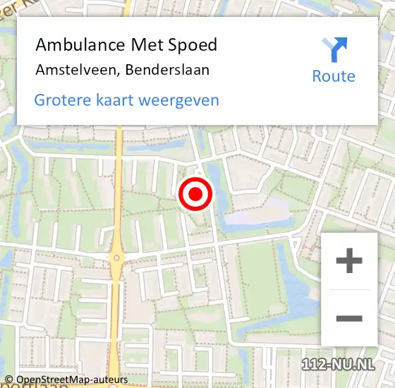 Locatie op kaart van de 112 melding: Ambulance Met Spoed Naar Amstelveen, Benderslaan op 7 februari 2024 14:57