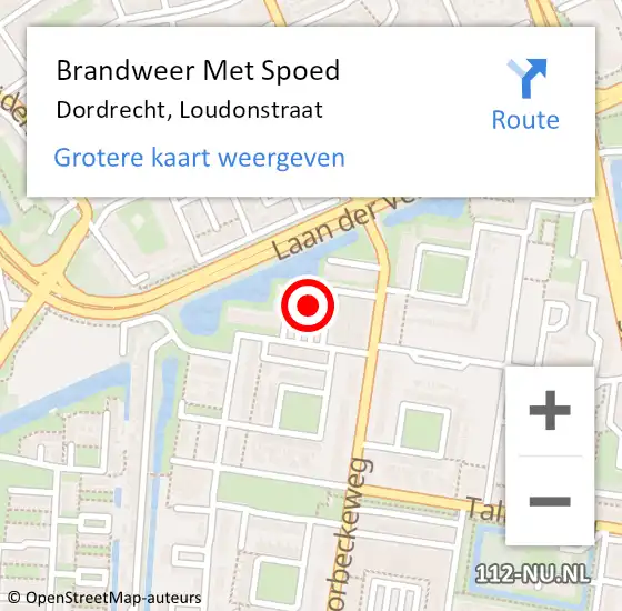Locatie op kaart van de 112 melding: Brandweer Met Spoed Naar Dordrecht, Loudonstraat op 7 februari 2024 15:03