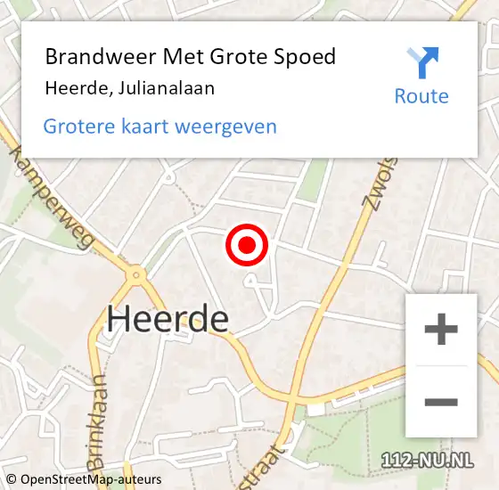 Locatie op kaart van de 112 melding: Brandweer Met Grote Spoed Naar Heerde, Julianalaan op 7 februari 2024 15:28