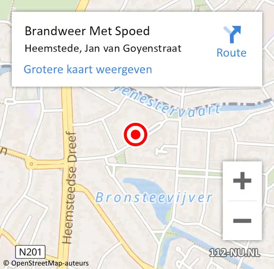 Locatie op kaart van de 112 melding: Brandweer Met Spoed Naar Heemstede, Jan van Goyenstraat op 7 februari 2024 15:33