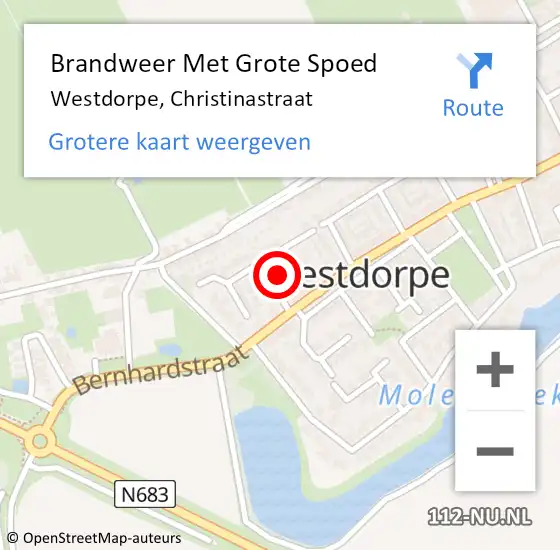 Locatie op kaart van de 112 melding: Brandweer Met Grote Spoed Naar Westdorpe, Christinastraat op 7 februari 2024 15:39