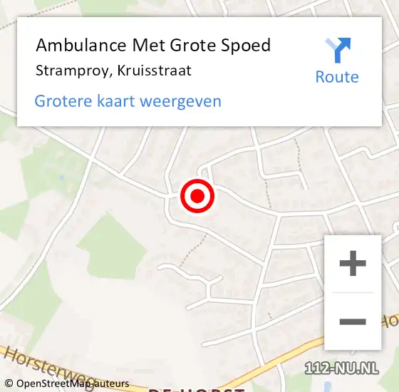 Locatie op kaart van de 112 melding: Ambulance Met Grote Spoed Naar Stramproy, Kruisstraat op 7 februari 2024 15:40