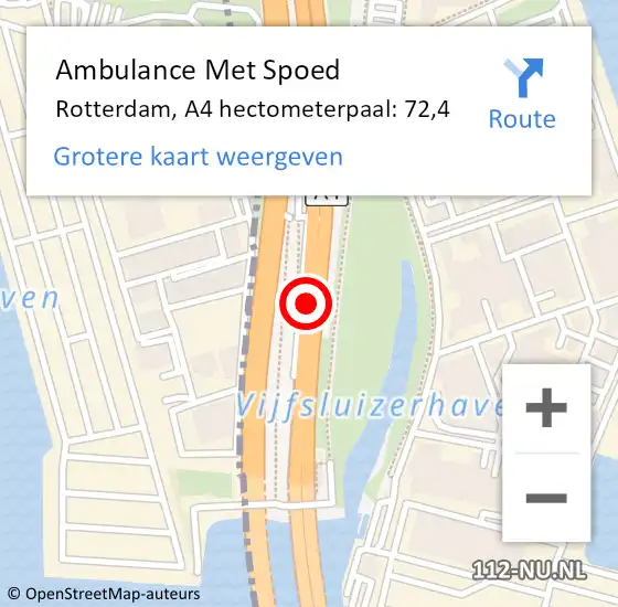 Locatie op kaart van de 112 melding: Ambulance Met Spoed Naar Rotterdam, A4 hectometerpaal: 72,4 op 7 februari 2024 15:42