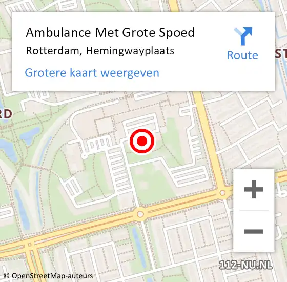 Locatie op kaart van de 112 melding: Ambulance Met Grote Spoed Naar Rotterdam, Hemingwayplaats op 7 februari 2024 15:53