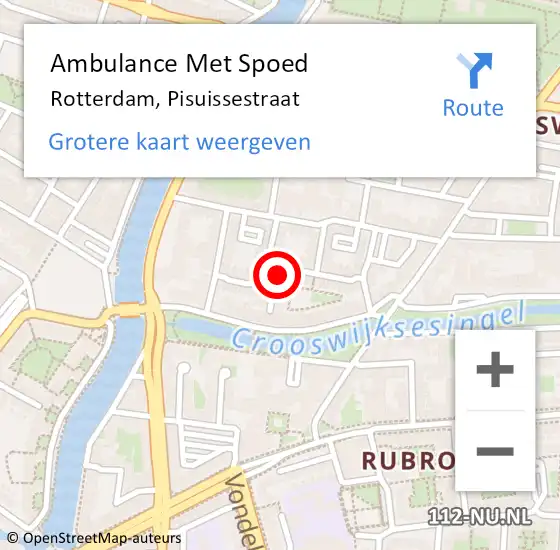 Locatie op kaart van de 112 melding: Ambulance Met Spoed Naar Rotterdam, Pisuissestraat op 7 februari 2024 16:03