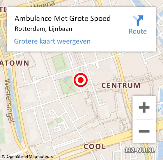Locatie op kaart van de 112 melding: Ambulance Met Grote Spoed Naar Rotterdam, Lijnbaan op 7 februari 2024 16:07