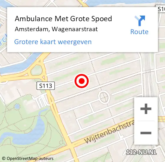 Locatie op kaart van de 112 melding: Ambulance Met Grote Spoed Naar Amsterdam, Wagenaarstraat op 7 februari 2024 16:10