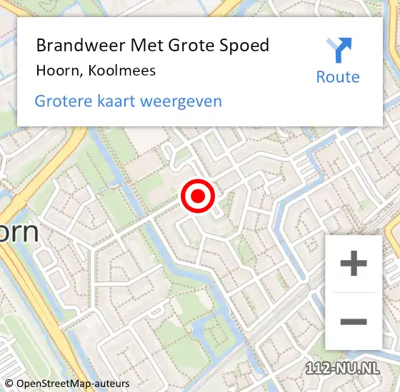 Locatie op kaart van de 112 melding: Brandweer Met Grote Spoed Naar Hoorn, Koolmees op 7 februari 2024 16:12