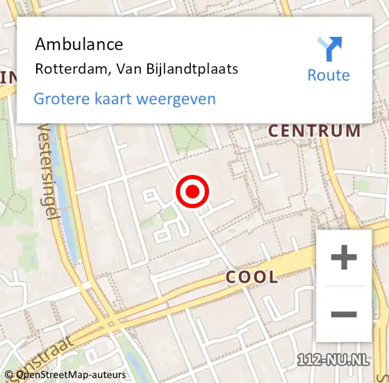 Locatie op kaart van de 112 melding: Ambulance Rotterdam, Van Bijlandtplaats op 7 februari 2024 16:17