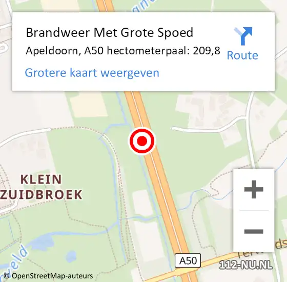 Locatie op kaart van de 112 melding: Brandweer Met Grote Spoed Naar Apeldoorn, A50 hectometerpaal: 209,8 op 7 februari 2024 16:31