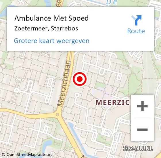 Locatie op kaart van de 112 melding: Ambulance Met Spoed Naar Zoetermeer, Starrebos op 7 februari 2024 16:41