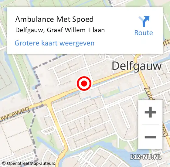 Locatie op kaart van de 112 melding: Ambulance Met Spoed Naar Delfgauw, Graaf Willem II laan op 7 februari 2024 16:57