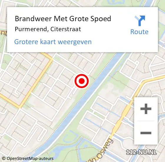 Locatie op kaart van de 112 melding: Brandweer Met Grote Spoed Naar Purmerend, Citerstraat op 7 februari 2024 16:57