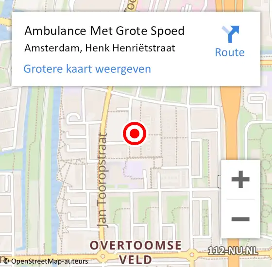 Locatie op kaart van de 112 melding: Ambulance Met Grote Spoed Naar Amsterdam, Henk Henriëtstraat op 7 februari 2024 17:17