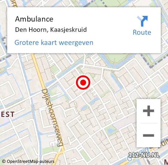 Locatie op kaart van de 112 melding: Ambulance Den Hoorn, Kaasjeskruid op 7 februari 2024 17:42