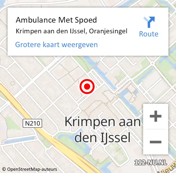 Locatie op kaart van de 112 melding: Ambulance Met Spoed Naar Krimpen aan den IJssel, Oranjesingel op 7 februari 2024 17:44