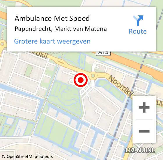 Locatie op kaart van de 112 melding: Ambulance Met Spoed Naar Papendrecht, Markt van Matena op 7 februari 2024 18:04