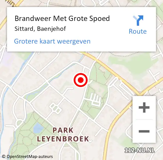 Locatie op kaart van de 112 melding: Brandweer Met Grote Spoed Naar Sittard, Baenjehof op 7 februari 2024 19:00