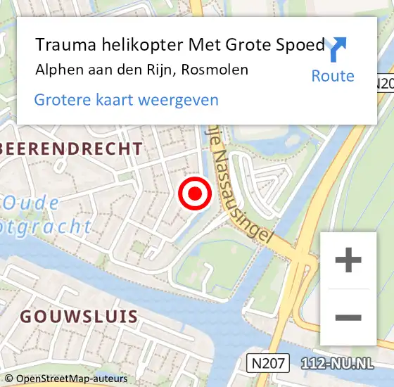 Locatie op kaart van de 112 melding: Trauma helikopter Met Grote Spoed Naar Alphen aan den Rijn, Rosmolen op 7 februari 2024 19:07