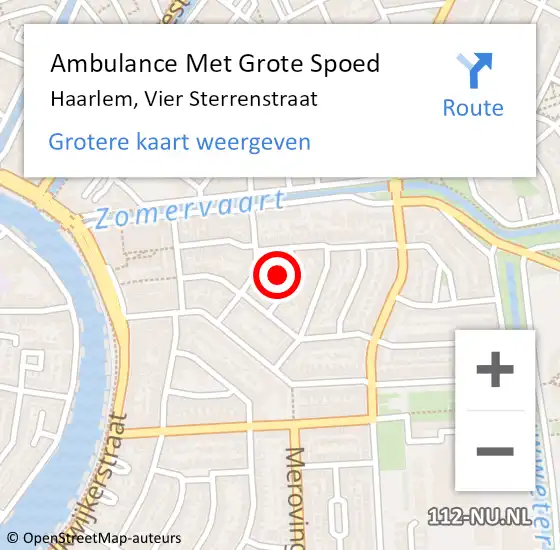 Locatie op kaart van de 112 melding: Ambulance Met Grote Spoed Naar Haarlem, Vier Sterrenstraat op 7 februari 2024 19:34