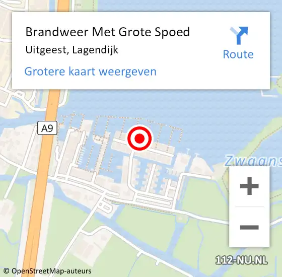 Locatie op kaart van de 112 melding: Brandweer Met Grote Spoed Naar Uitgeest, Lagendijk op 7 februari 2024 19:43